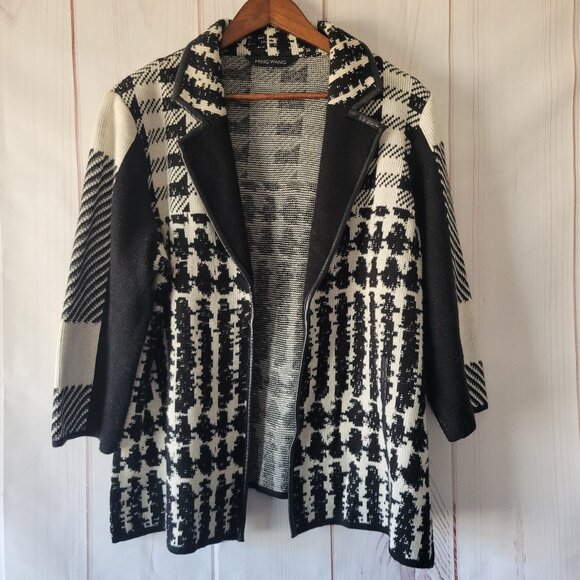 Ming Wang Open Front Knit Cardigan Blazer, Women’s Plus 0X, ¾ Length Sleeve - Picture 1 of 8